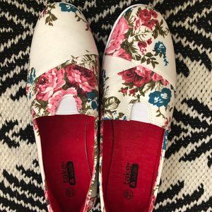 Like New Cream Pink Blue Floral Baby Doll Shoes Flats size 10 by Take A Walk